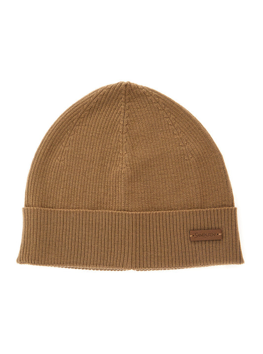 Saint Laurent Women Beige Knit Beanie With Logo Patch On The Front In Wool Woman