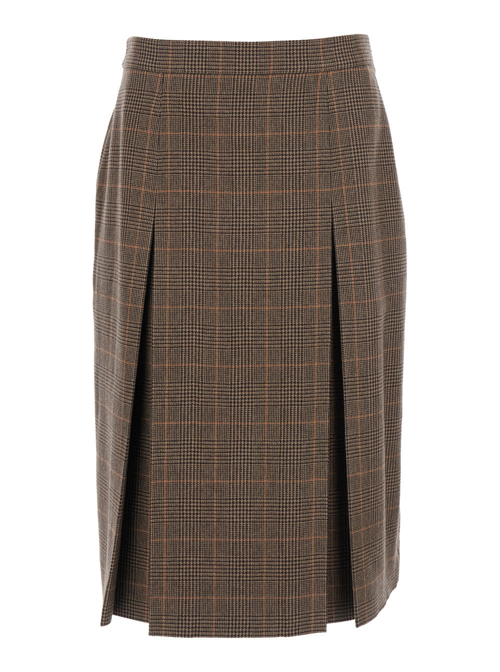 Saint Laurent Women Grey Midi Skirt With Side Concealed Zip Closure And All-Over Check Motif In Wool And Cashmere Woman