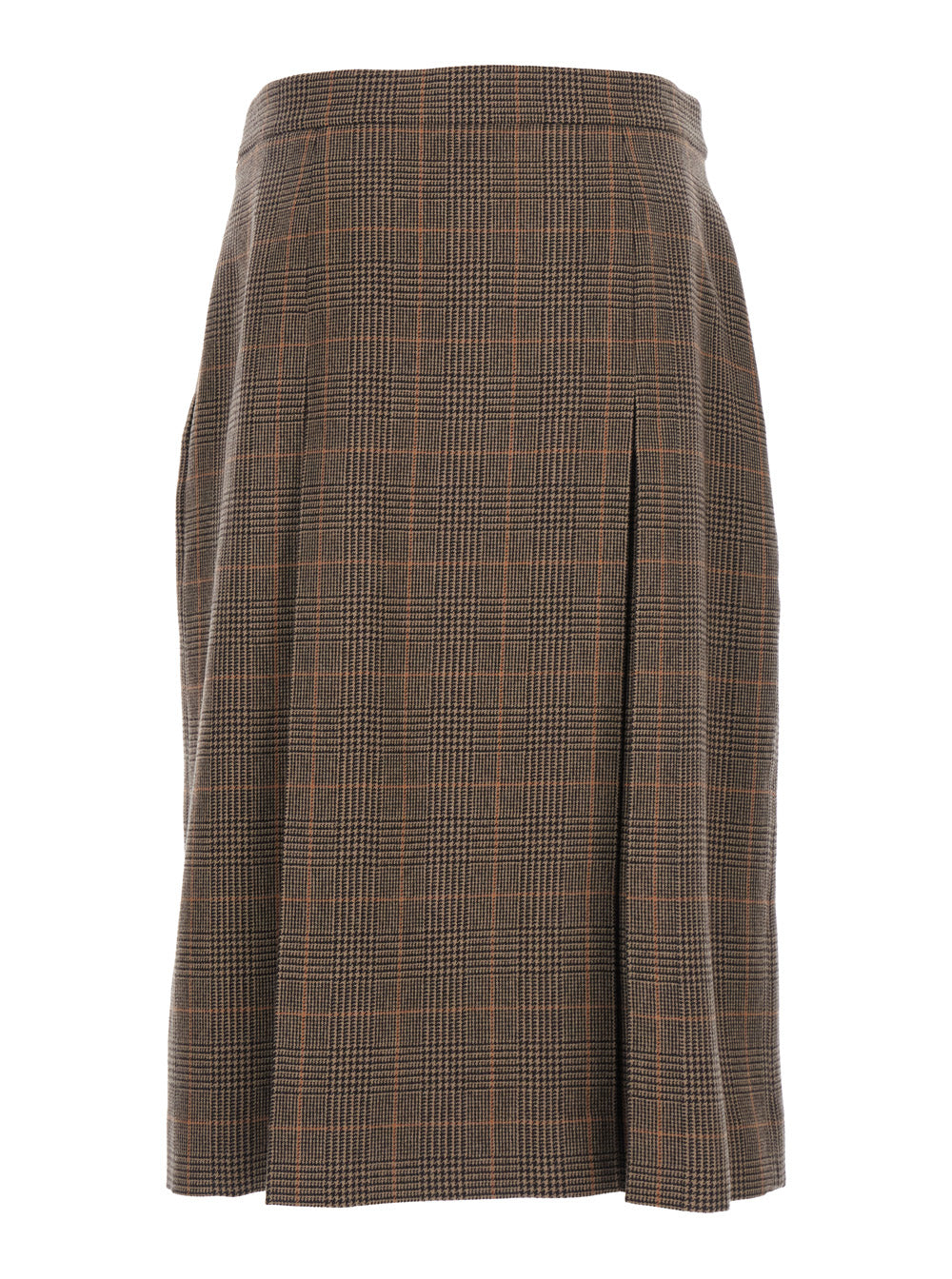Saint Laurent Women Grey Midi Skirt With Side Concealed Zip Closure And All-Over Check Motif In Wool And Cashmere Woman