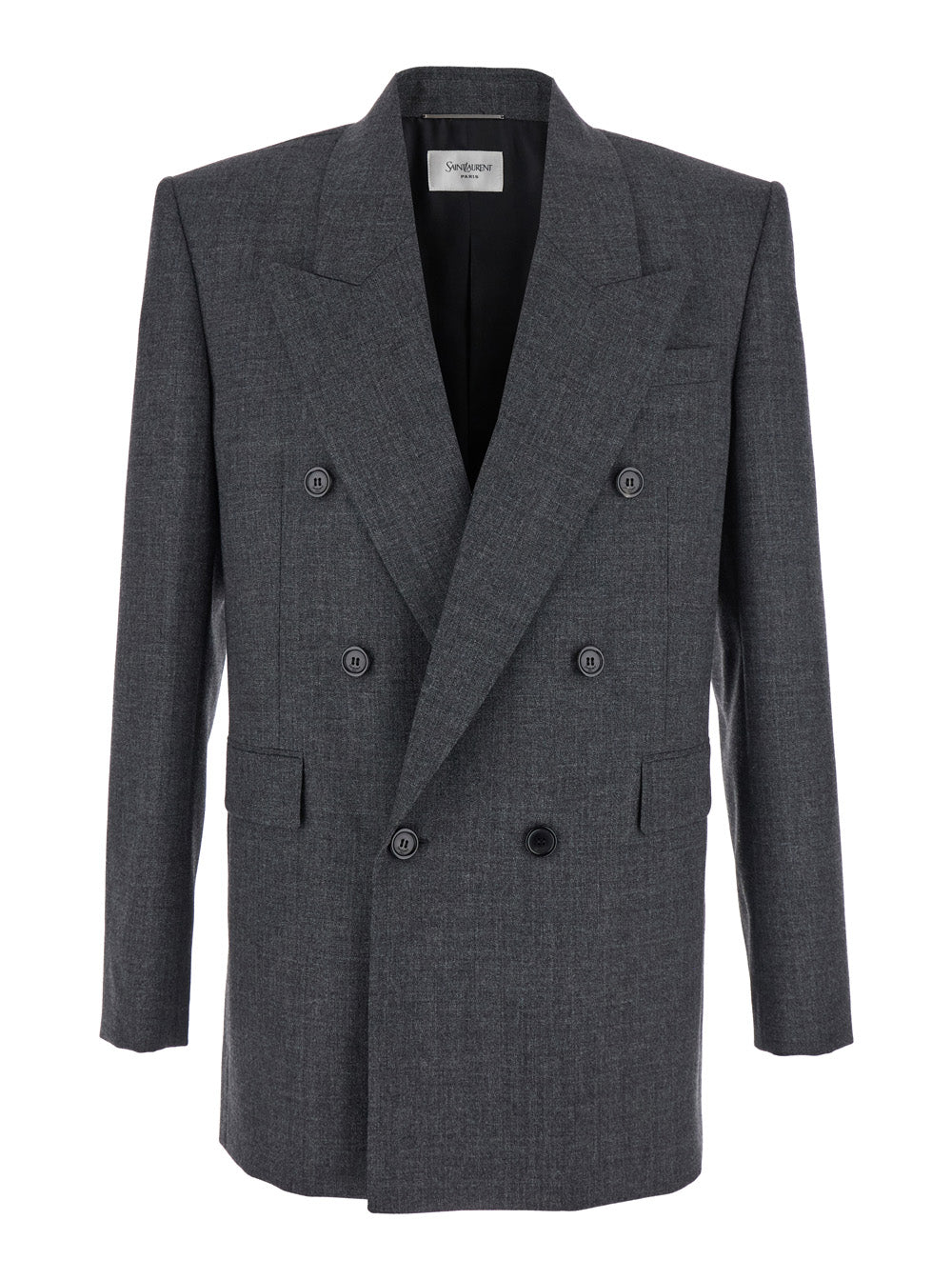 Saint Laurent Men Grey Double-Breasted Jacket With Peak Revers In Wool Man
