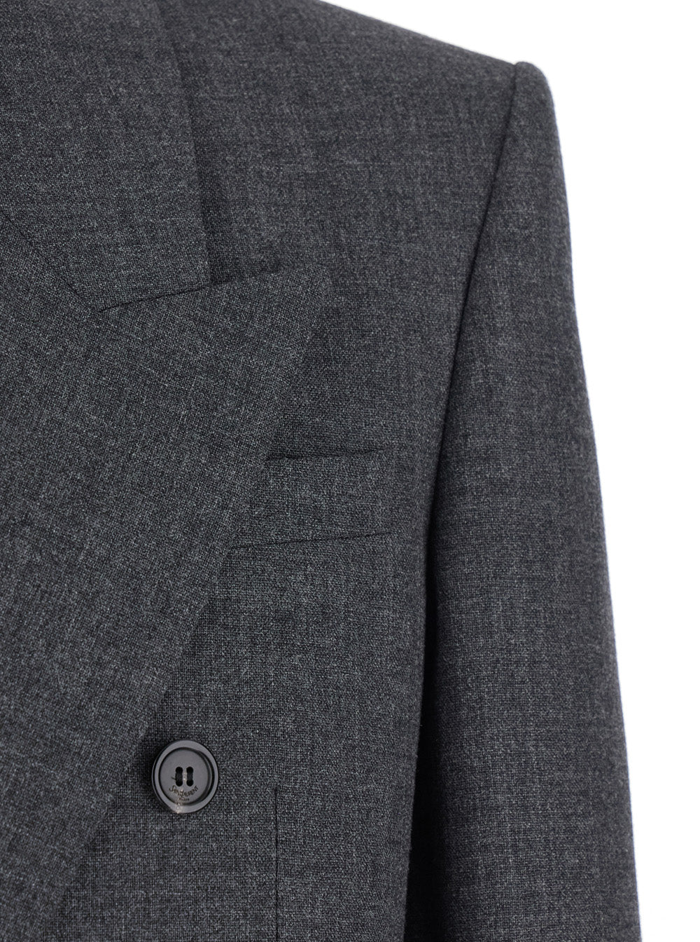 Saint Laurent Men Grey Double-Breasted Jacket With Peak Revers In Wool Man