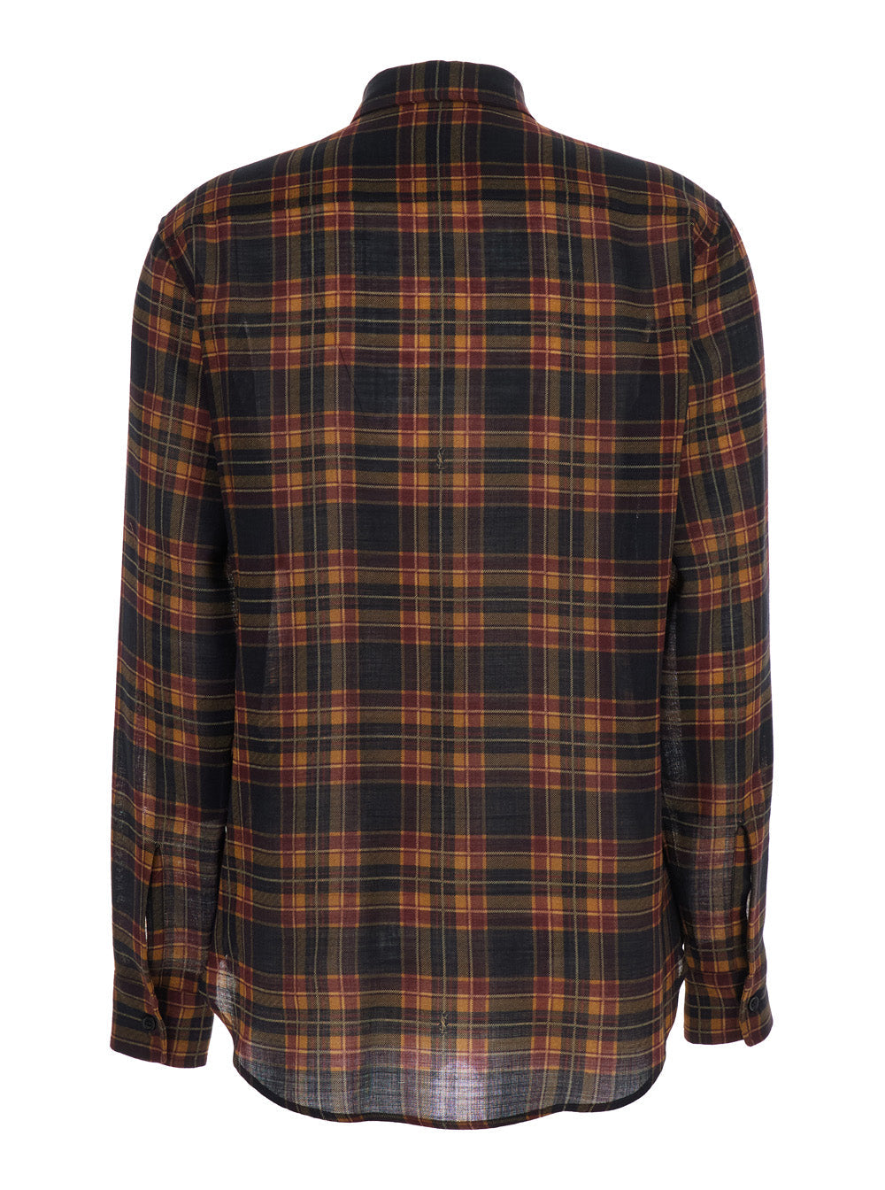 Saint Laurent Women Brown Shirt With Pussybow Collar And All-Over Check Motif In Wool Woman