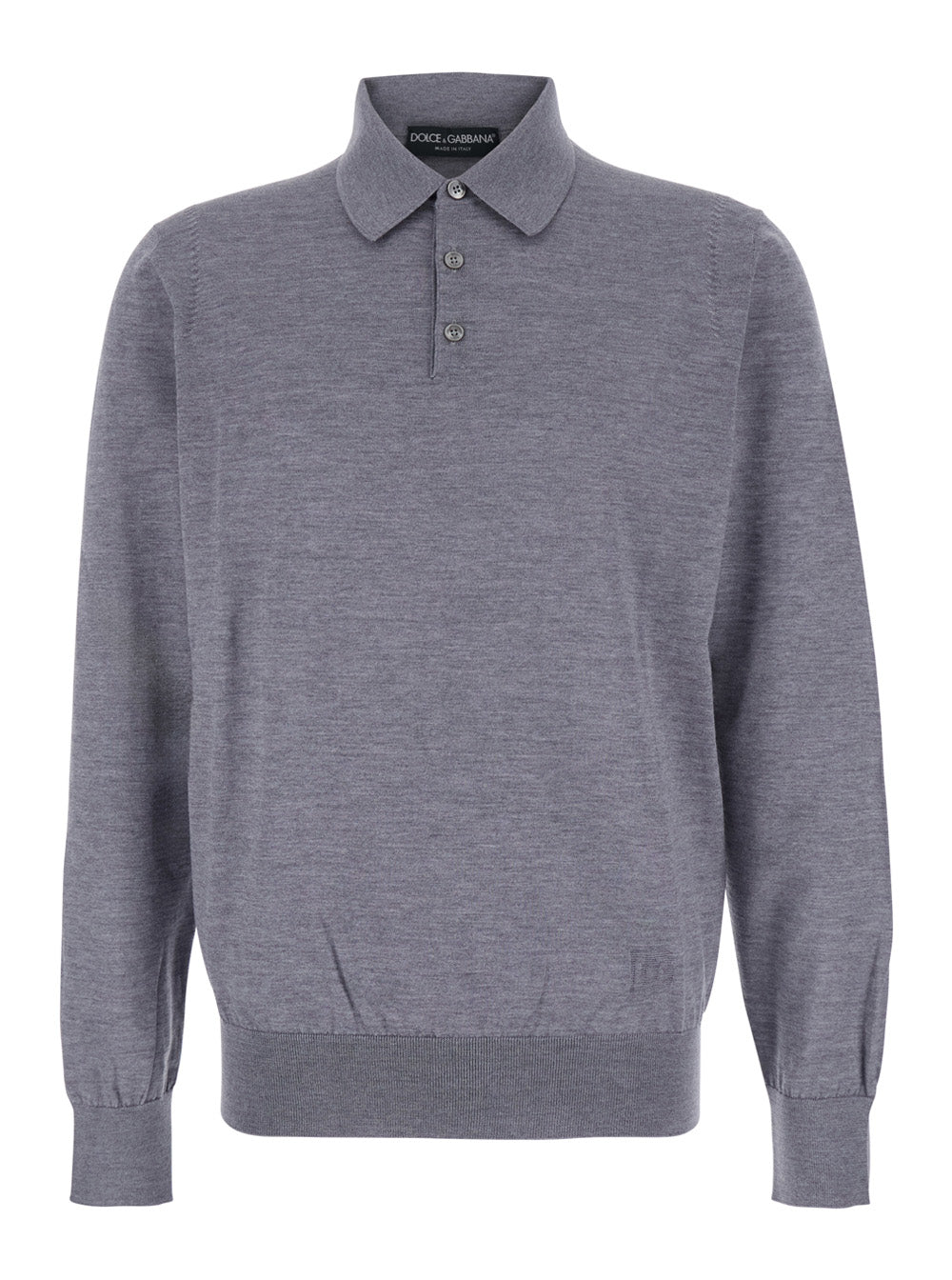 Dolce & Gabbana Men Grey Polo Shirt With Classic Collar And Tonal Logo Embroidery On The Front In Wool Man
