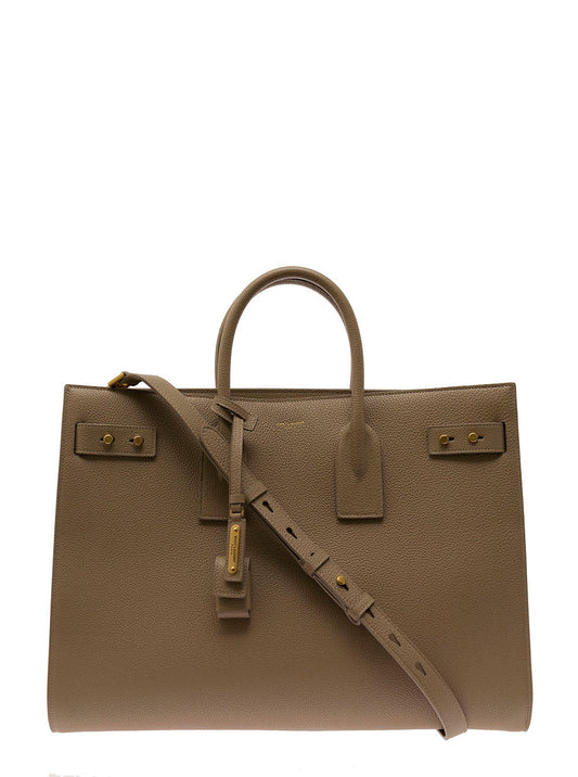 Saint Laurent Men 'A Sac De Jour' Beige Corssbody Bag With Shoulder Strap In Grained Leather Man