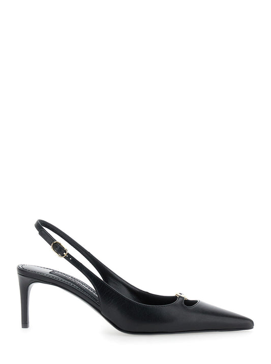 Dolce & Gabbana Women Black Slingback Pumps With Logo Plaque On The Front In Patent Leather Woman