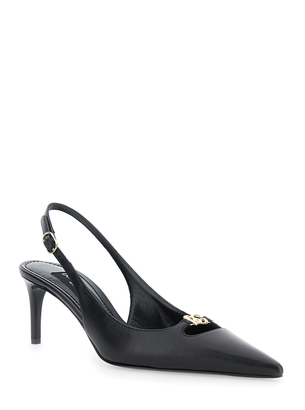 Dolce & Gabbana Women Black Slingback Pumps With Logo Plaque On The Front In Patent Leather Woman