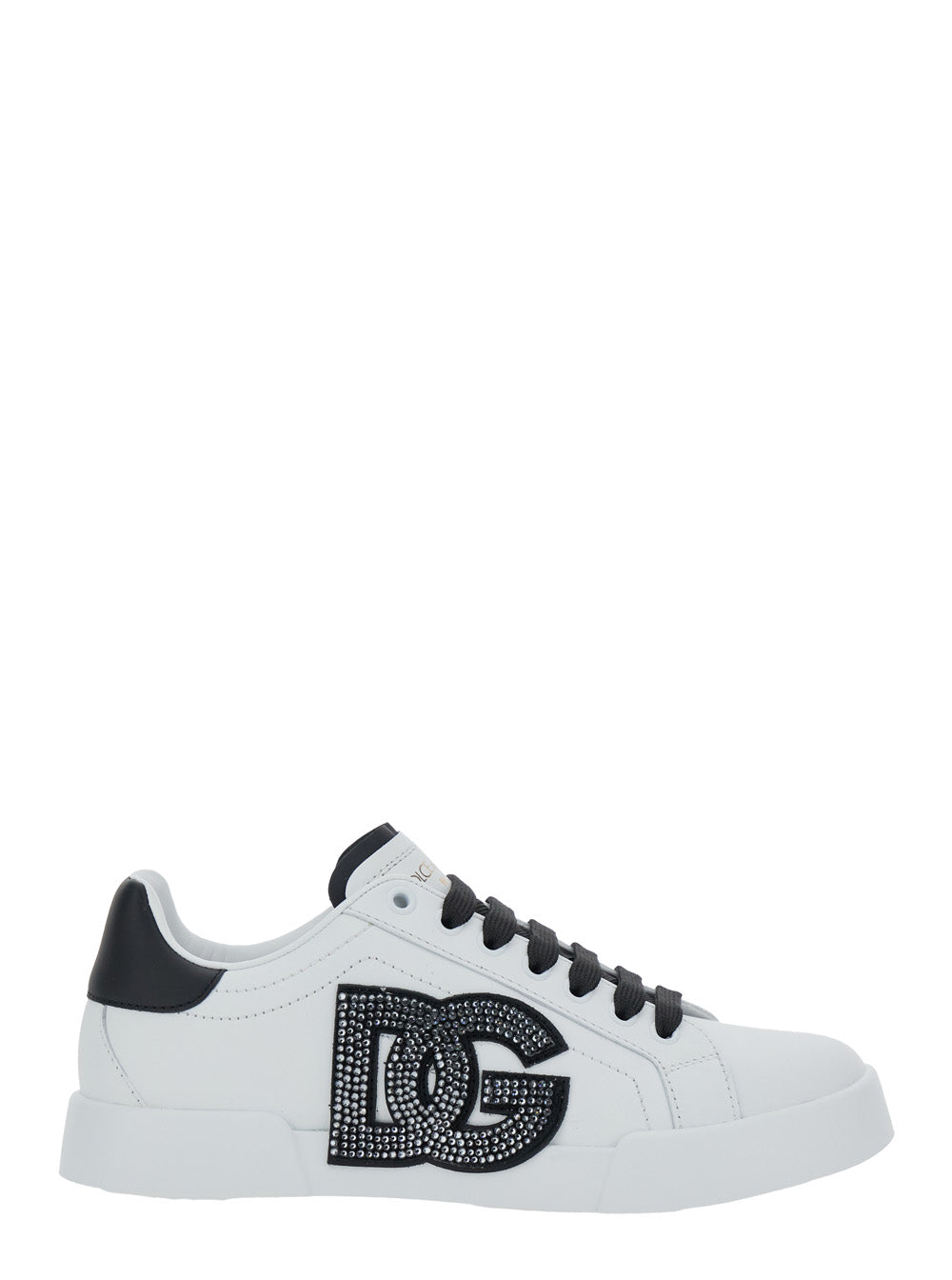 Dolce & Gabbana Women Black And White Low Top Sneakers With Logo Patch On The Side And Logo Lettering On The Tongue In Leather Woman