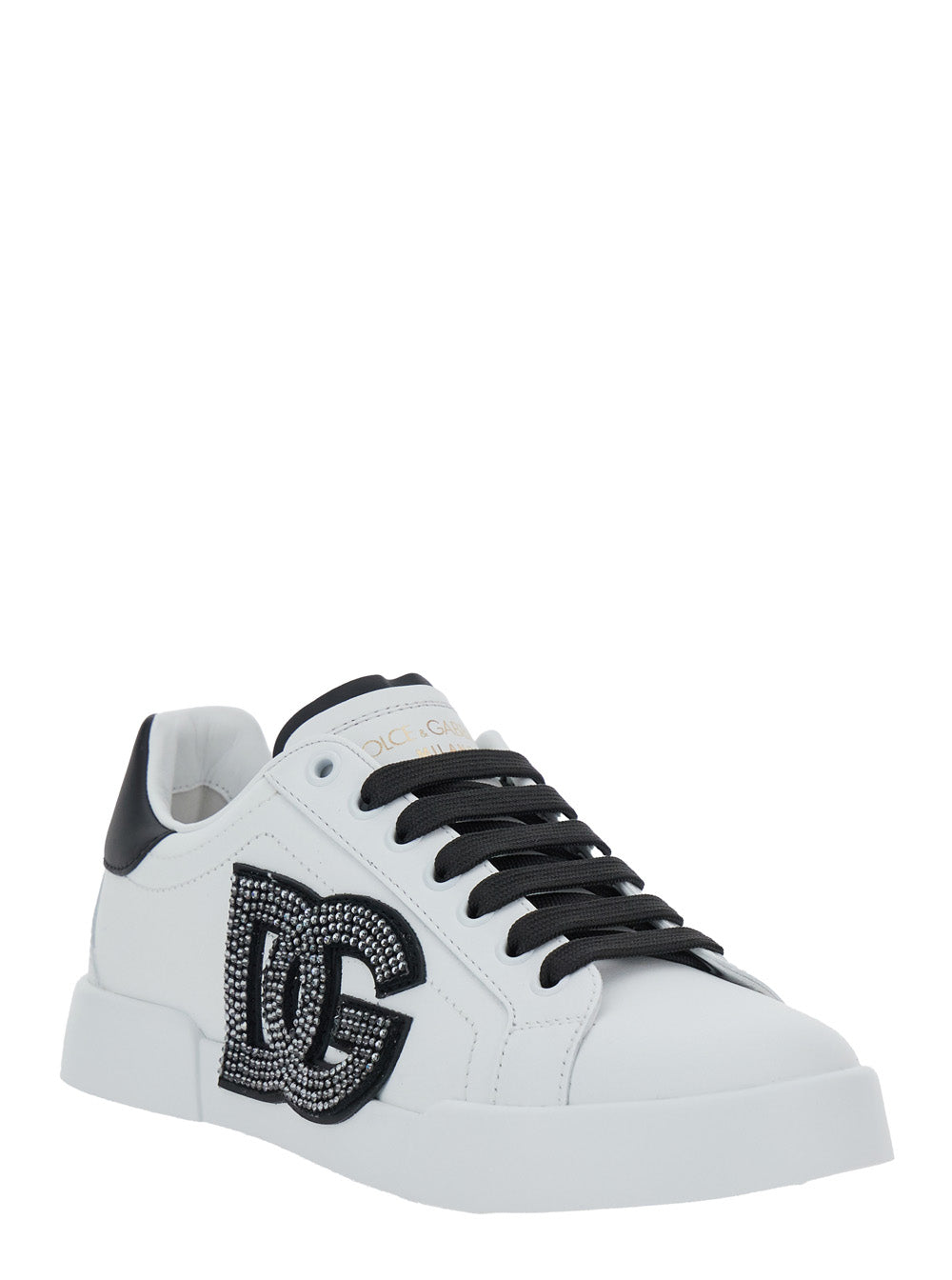 Dolce & Gabbana Women Black And White Low Top Sneakers With Logo Patch On The Side And Logo Lettering On The Tongue In Leather Woman