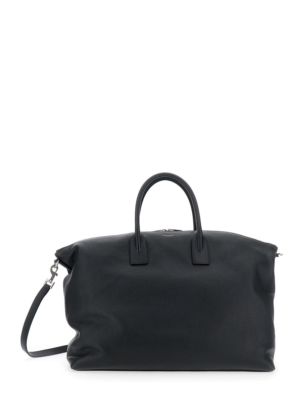 Saint Laurent Men 'Bowling Giant' Black Handbag With Removable Shoulder Strap And Front Logo In Leather Man