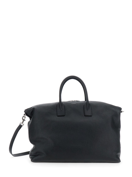 Saint Laurent Men 'Bowling Giant' Black Handbag With Removable Shoulder Strap And Front Logo In Leather Man