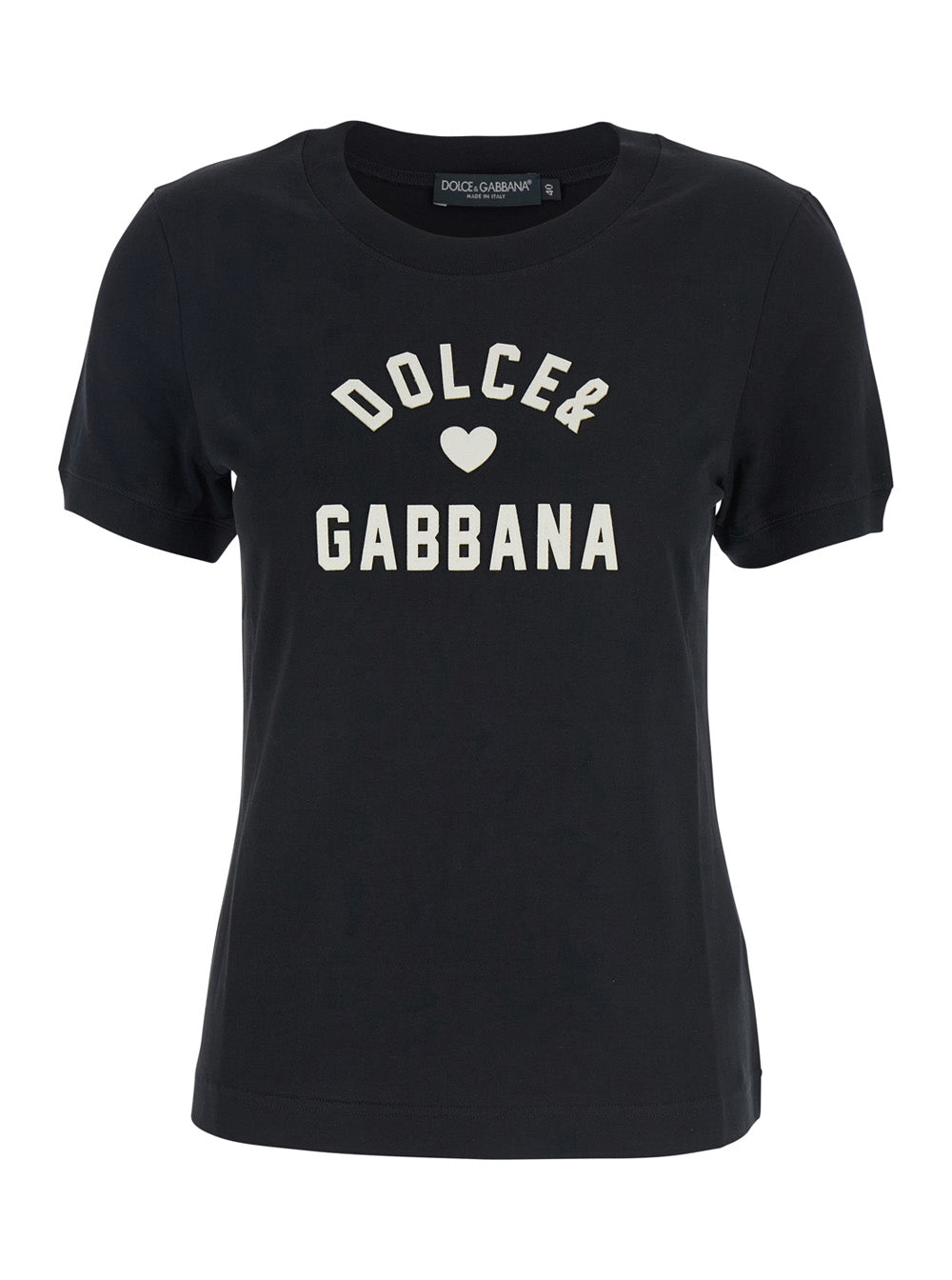 Dolce & Gabbana Women Black Crewneck T-Shirt With Maxi Logo Lettering On The Front In Cotton Woman