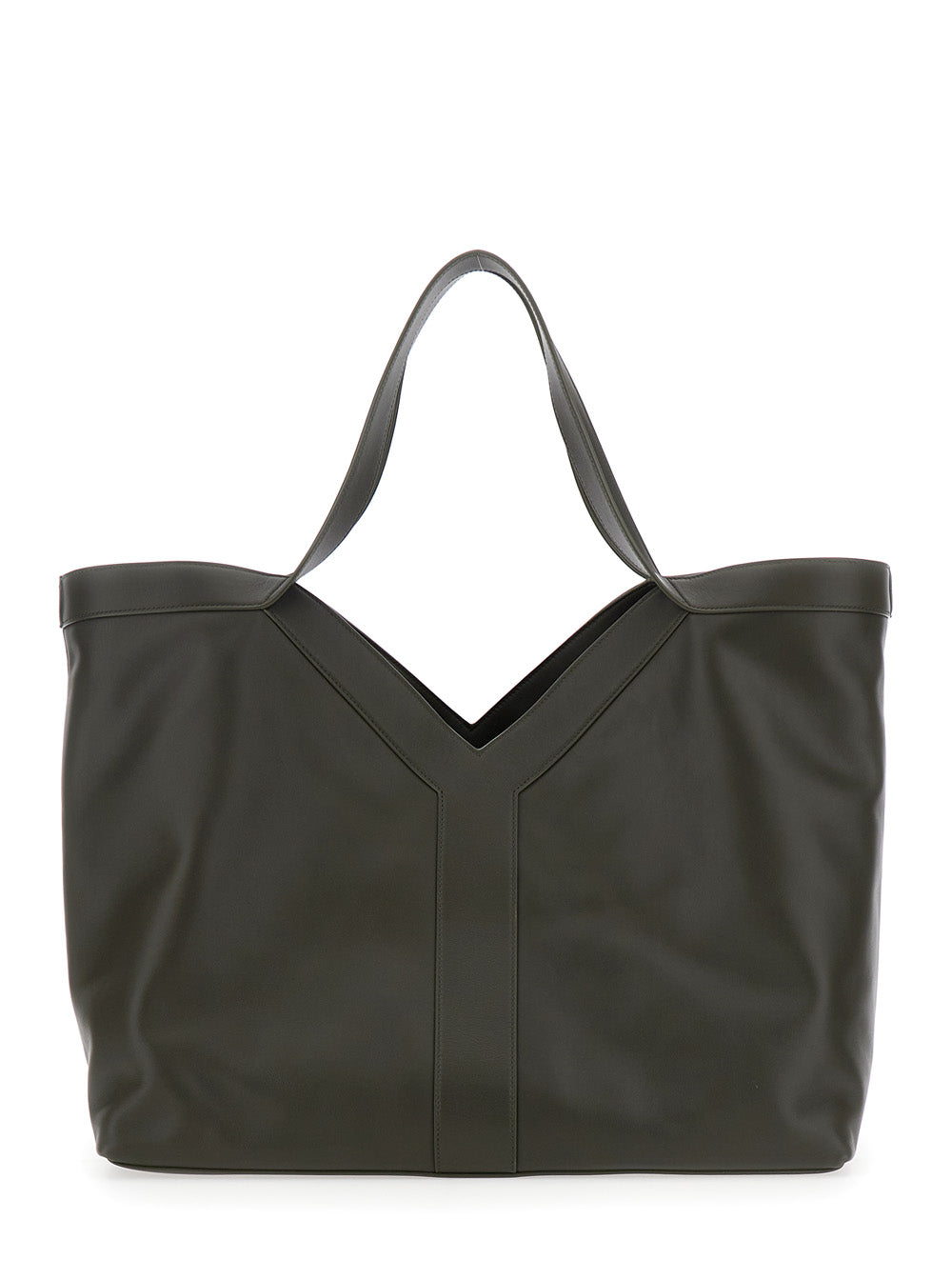 Saint Laurent Men Green Tote Bag With Two Top Handles And Hook Closure In Leather Man