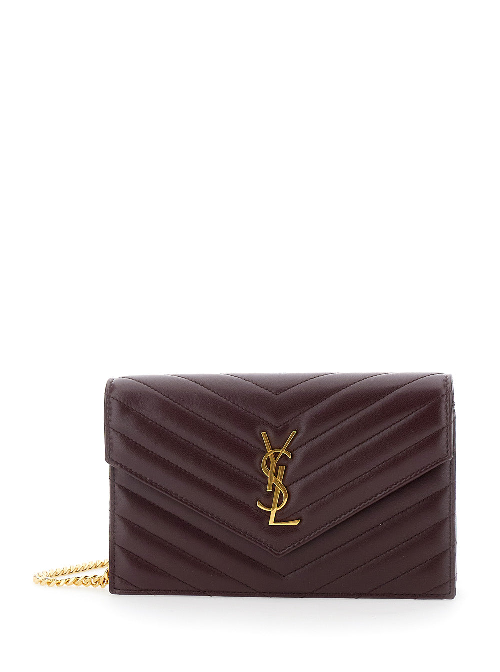 Saint Laurent Women Bordeaux Mini Bag With Cassandre Plaque On The Front And Chain-Link Shoulder Strap In Quilted Leather Woman