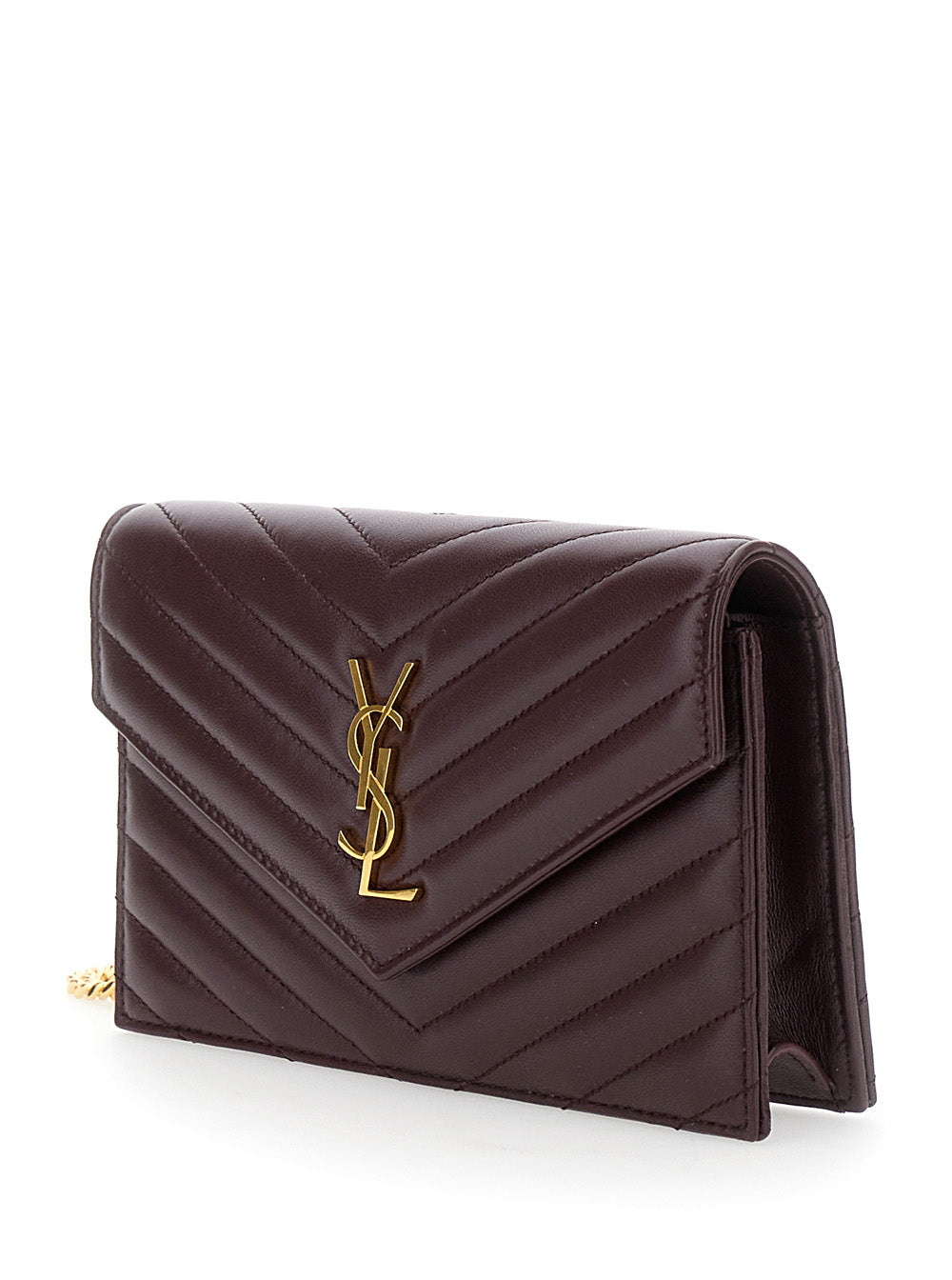 Saint Laurent Women Bordeaux Mini Bag With Cassandre Plaque On The Front And Chain-Link Shoulder Strap In Quilted Leather Woman