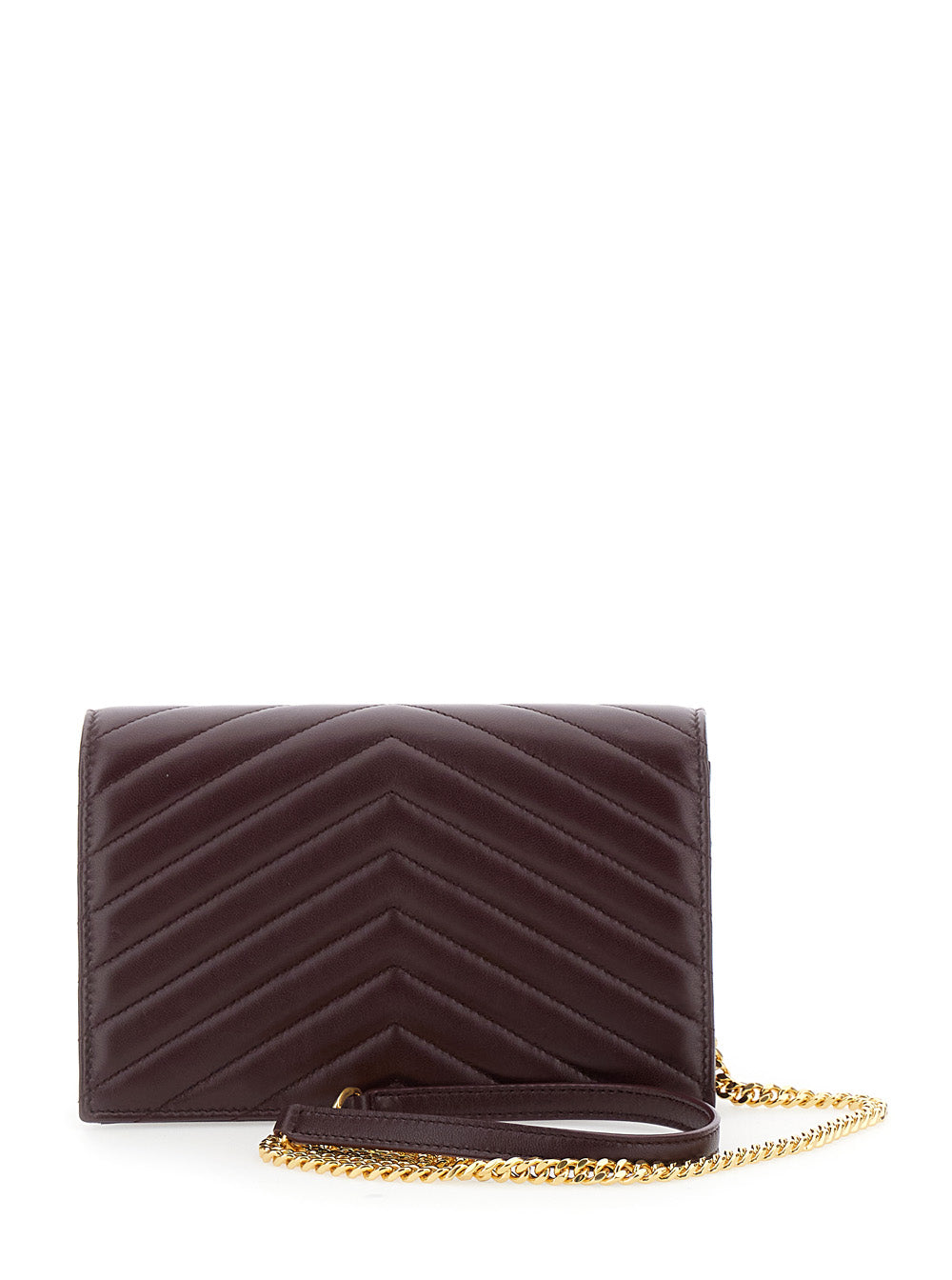 Saint Laurent Women Bordeaux Mini Bag With Cassandre Plaque On The Front And Chain-Link Shoulder Strap In Quilted Leather Woman