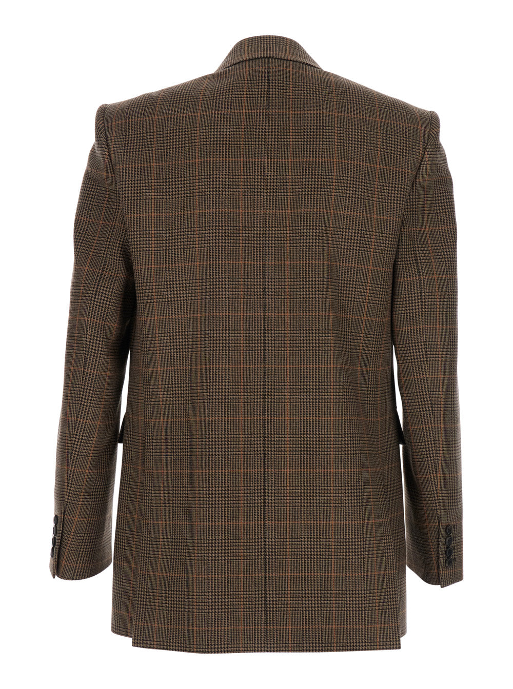 Saint Laurent Men Brown Double-Breasted Jacket With Peak Revers And Stripe Motif In Wool Man