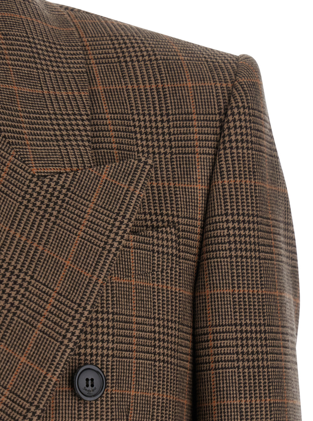 Saint Laurent Men Brown Double-Breasted Jacket With Peak Revers And Stripe Motif In Wool Man
