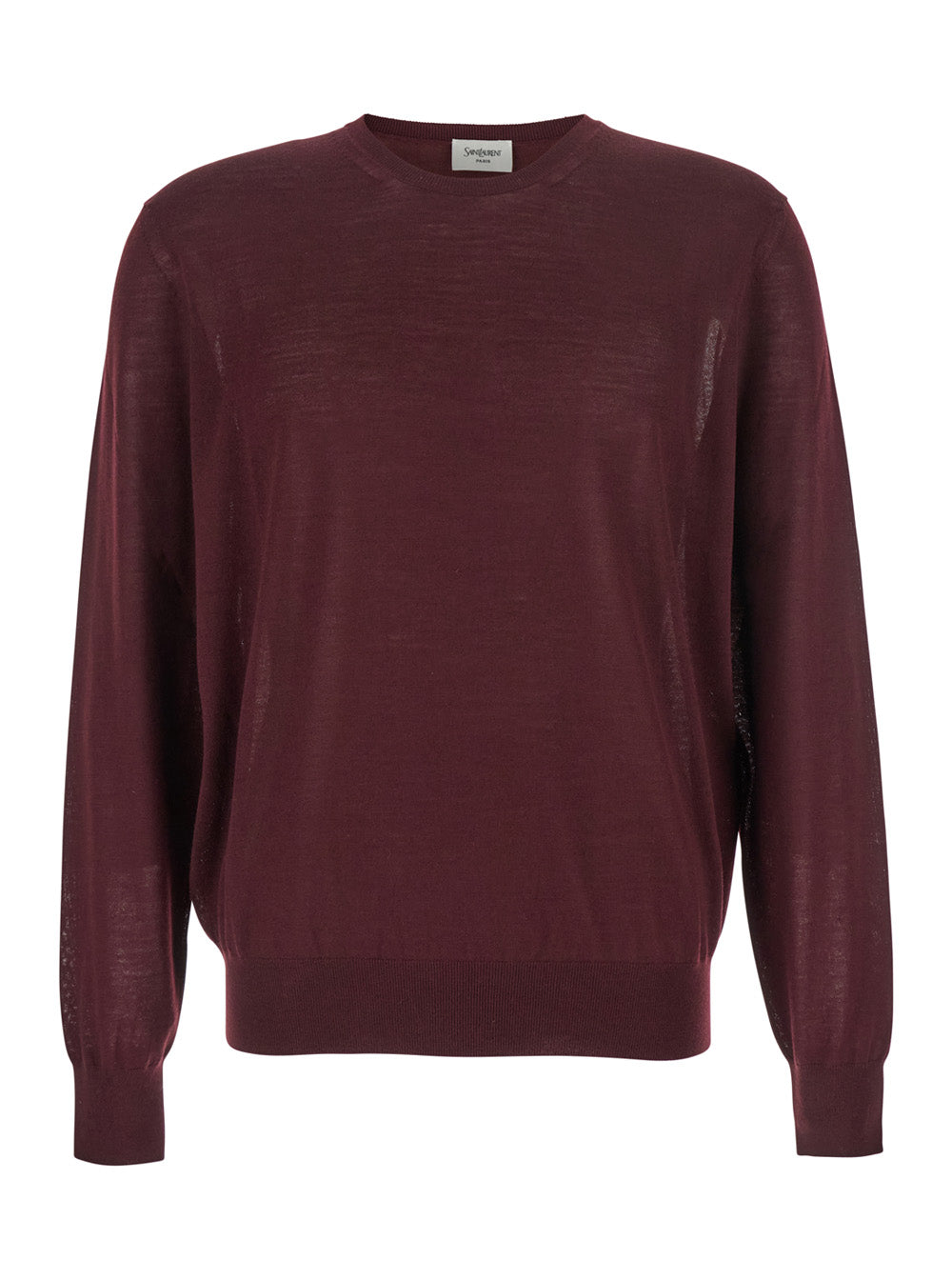 Saint Laurent Men Bordeaux Crewneck Sweater With Cassandre In Cashmere Man