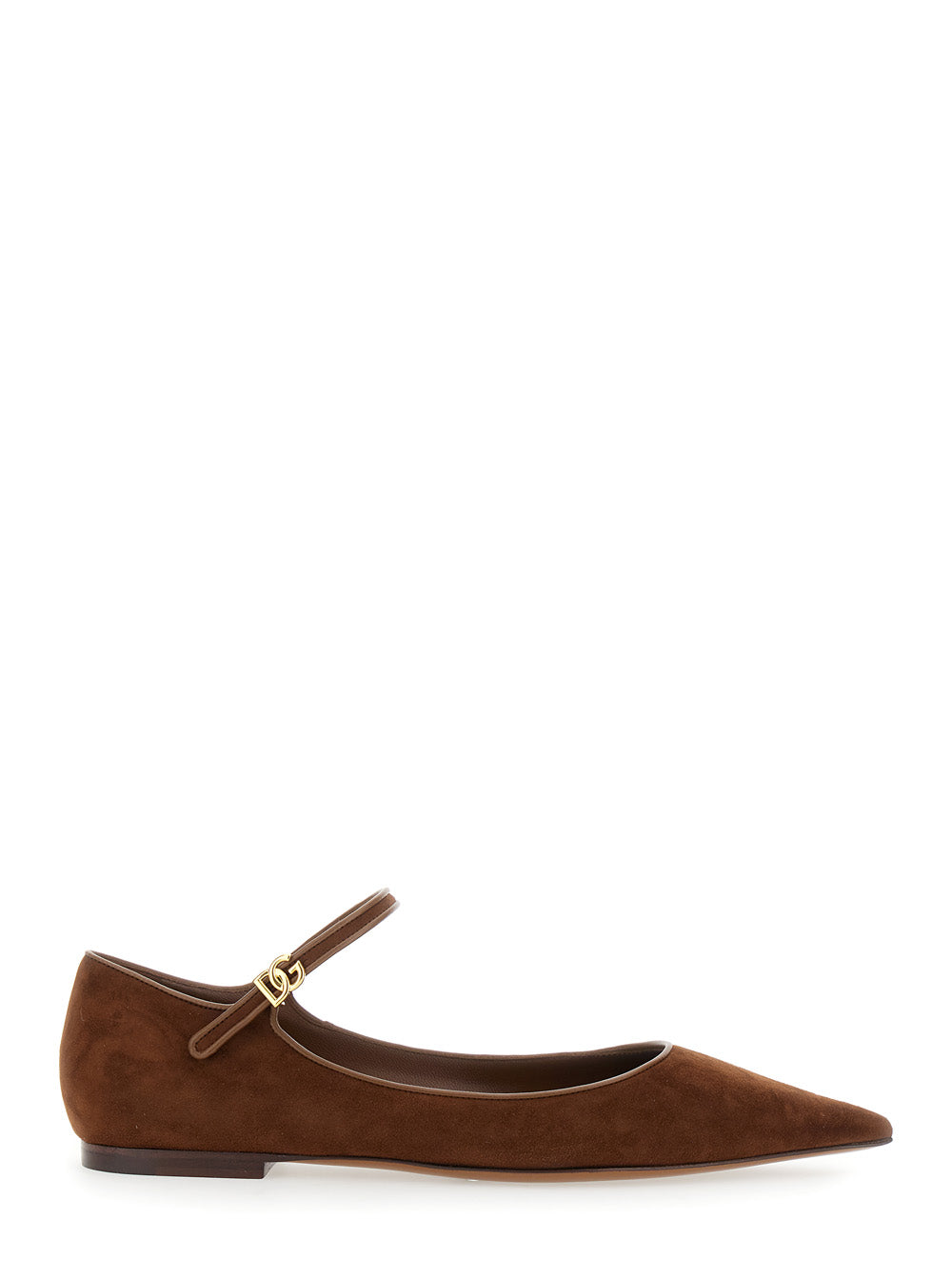 Dolce & Gabbana Women Brown Pointed Toe Ballerinas With Dg Logo On The Side In Suede Woman