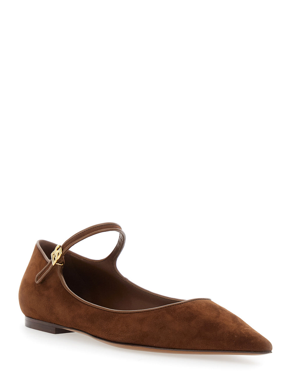Dolce & Gabbana Women Brown Pointed Toe Ballerinas With Dg Logo On The Side In Suede Woman