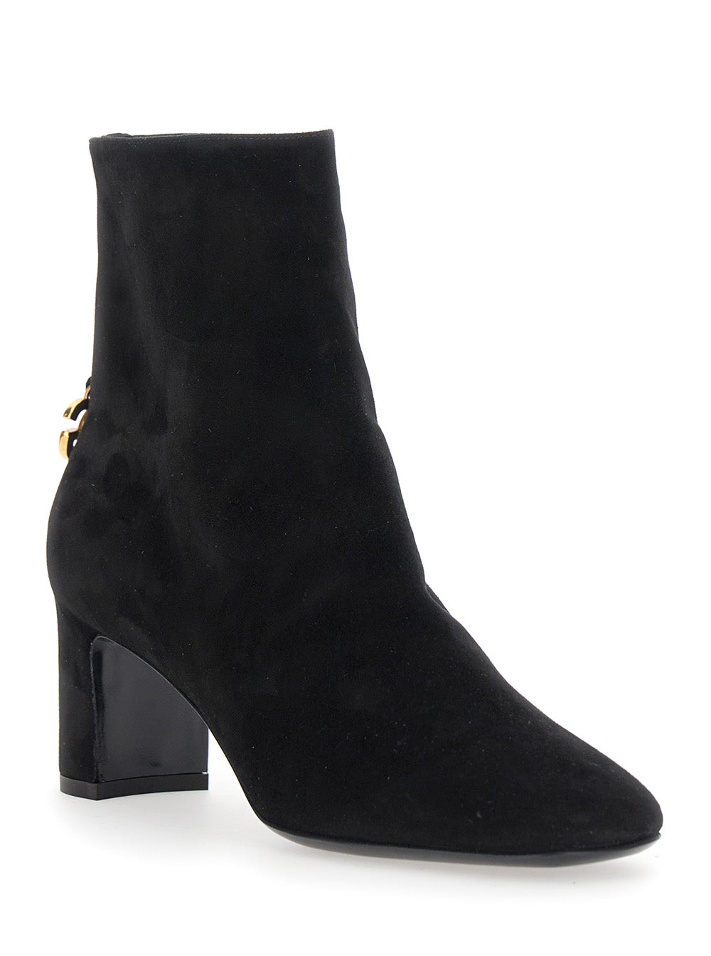 Dolce & Gabbana Women Black Ankle Boots With Dg Logo Plaque On The Back In Suede Woman