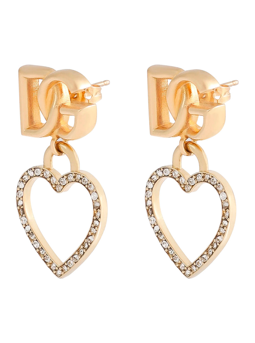 Dolce & Gabbana Women Metallic Earings With Logo Plaque And Heart Pendant In Brass And Glass Woman