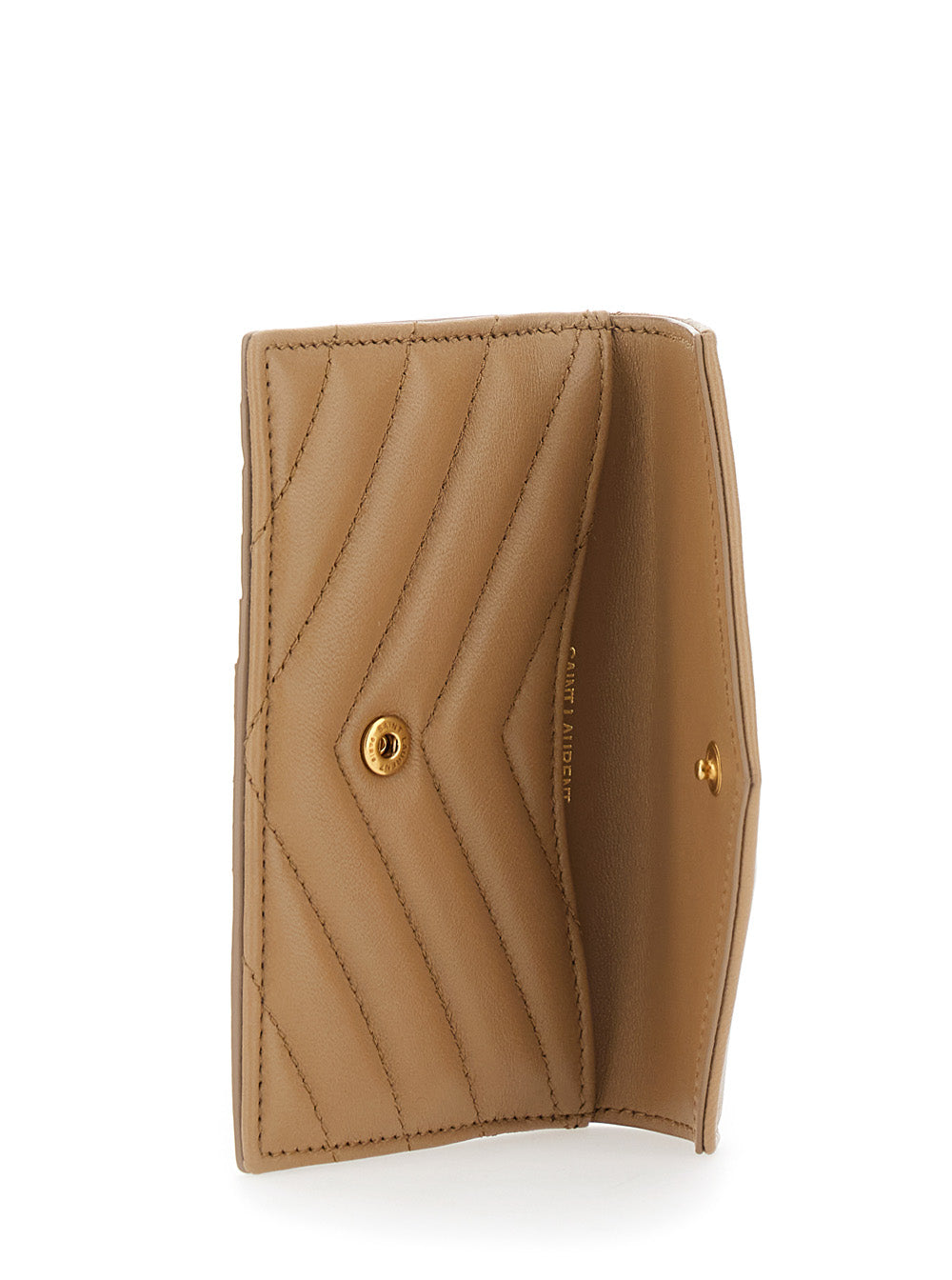 Saint Laurent Women Beige Quilted Wallet With Cassandre Plaque On The Front In Leather Woman