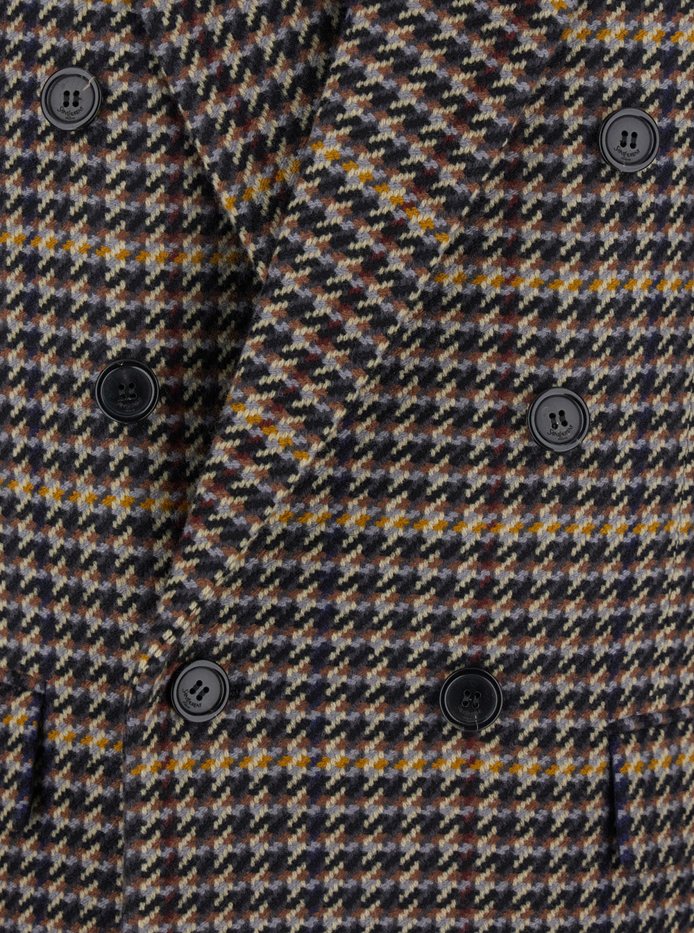 Saint Laurent Women Brown Double-Breasted Jacket With Notched Revers And All-Over Check Motif In Wool Woman