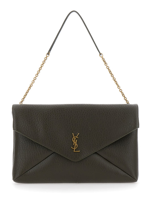 Saint Laurent Women Green Crossbody Bag With Envelope Design And Cassandre Plaque On The Front In Leather Woman