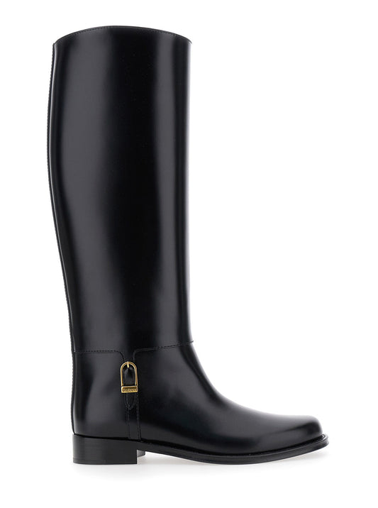 Saint Laurent Women Black Boots With Side Metal Plate In Leather Woman