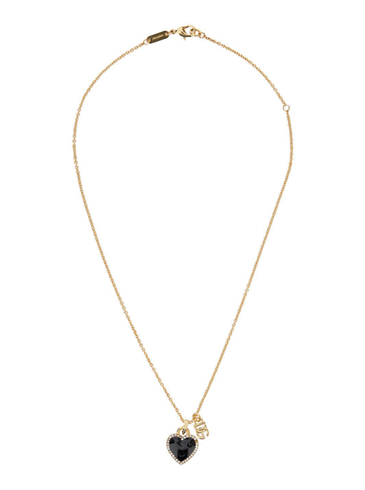 Dolce & Gabbana Women Gold Colored Necklace With Logo Pendant And Heart Pendant In Brass Woman