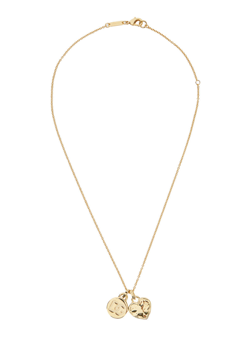 Dolce & Gabbana Women Gold Colored Necklace With Logo Pendant And Heart Pendant In Brass Woman