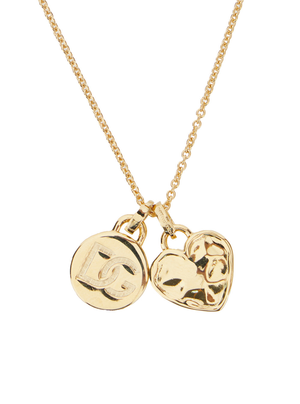 Dolce & Gabbana Women Gold Colored Necklace With Logo Pendant And Heart Pendant In Brass Woman