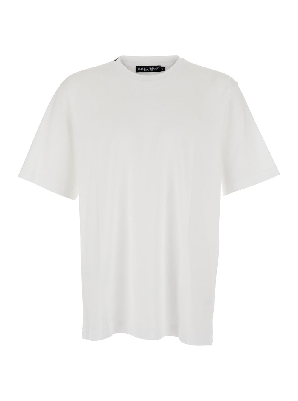 Dolce & Gabbana Men White Crew Neck T-Shirt With Back Logo Patch In Cotton Man