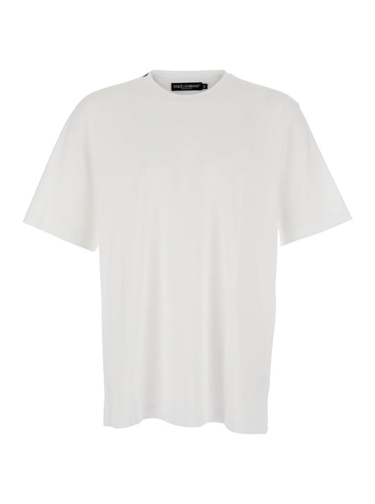 Dolce & Gabbana Men White Crew Neck T-Shirt With Back Logo Patch In Cotton Man