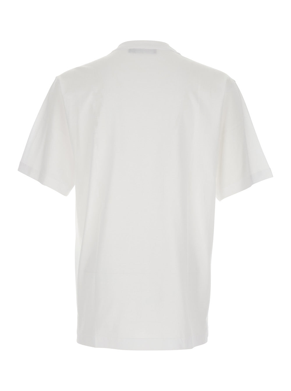 Dolce & Gabbana Men White Crew Neck T-Shirt With Back Logo Patch In Cotton Man