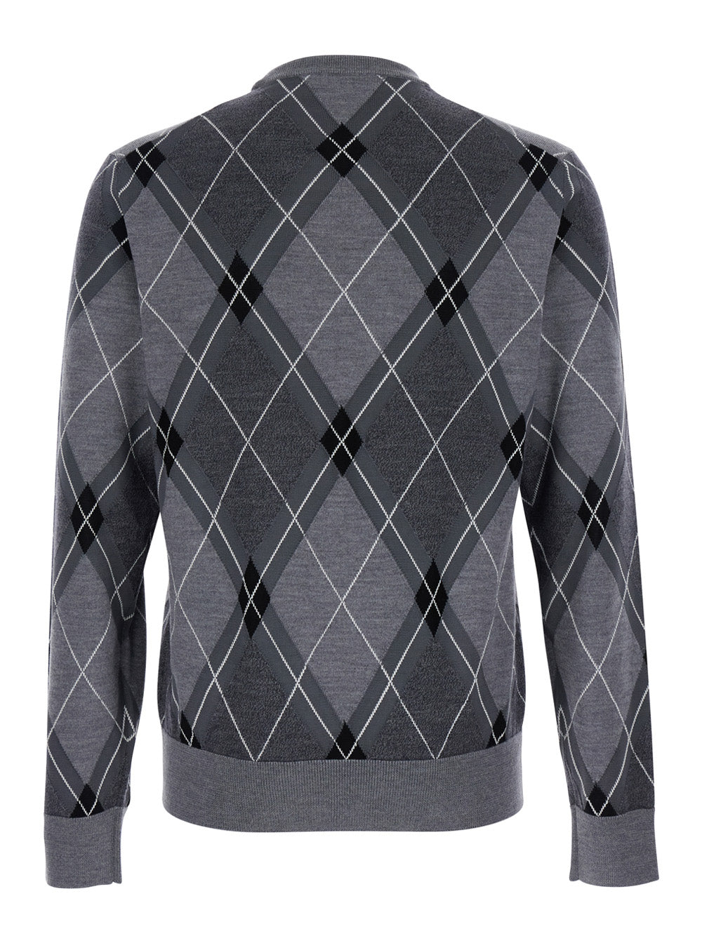 Dolce & Gabbana Men Grey Crew Neck Sweater With Front Logo And Diamond Pattern In Wool Blend Man