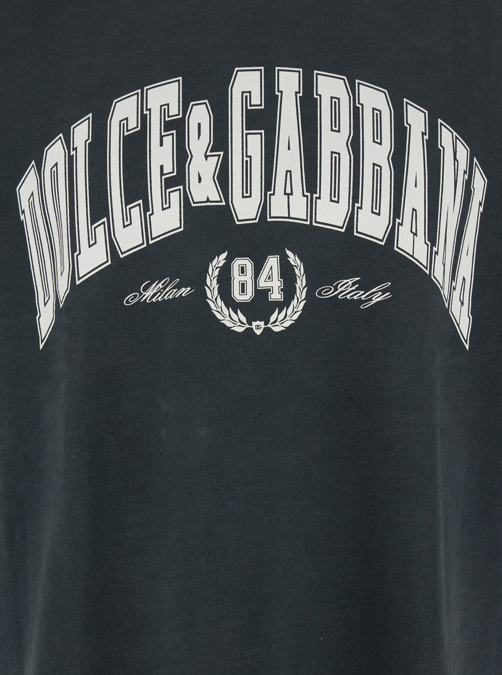 Dolce & Gabbana Men Dark Grey Crewneck T-Shirt With Logo Lettering Print On The Front In Cotton Man