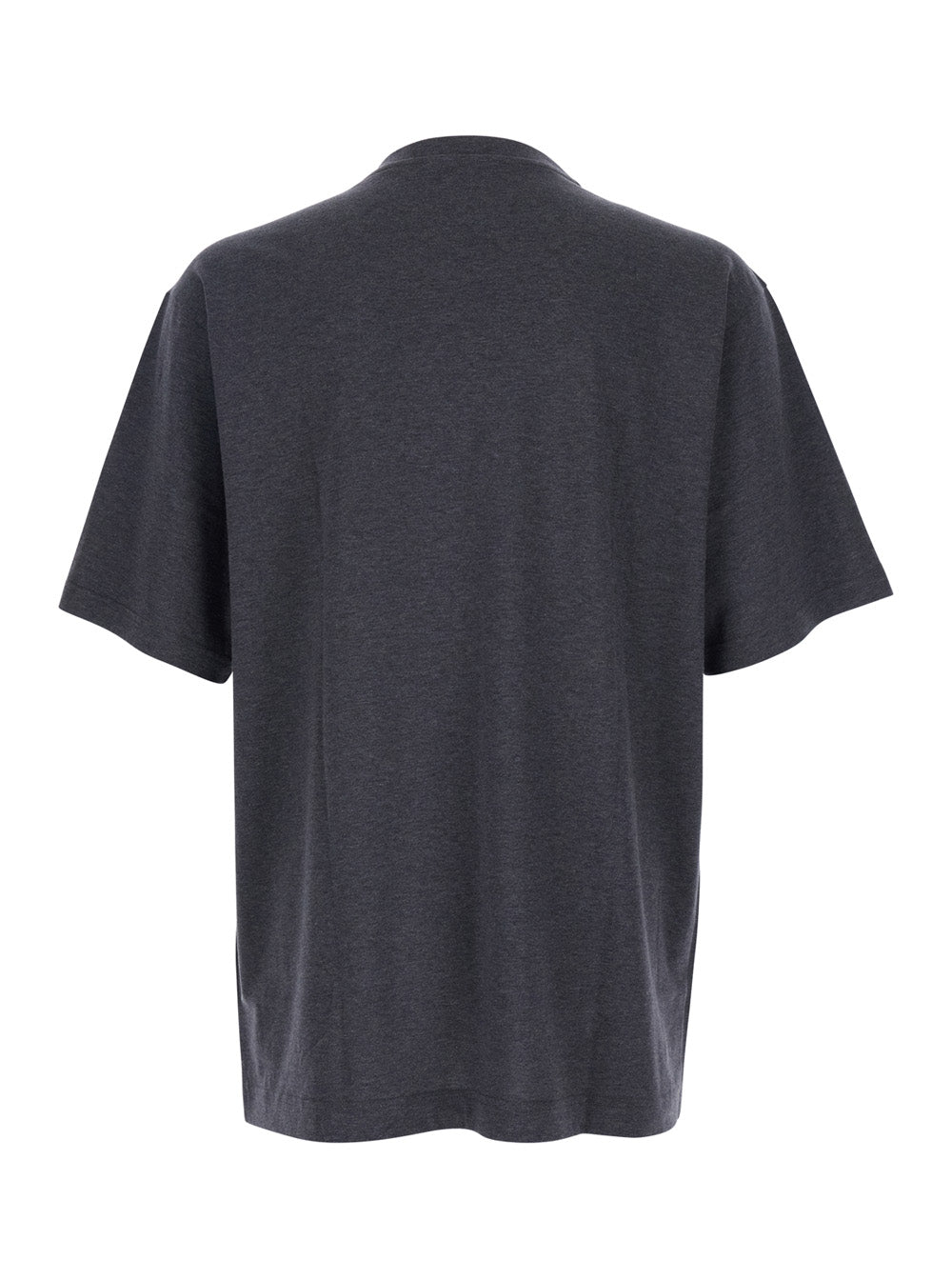 Dolce & Gabbana Men Grey Crewneck T-Shirt With Logo Print On The Front In Cotton Man
