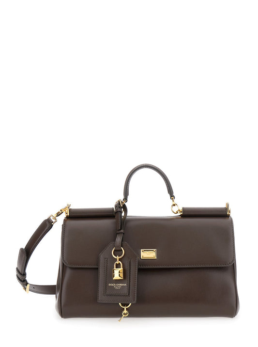 Dolce & Gabbana Women Brown Handbag With Key And Padlock Detail And Adjustable And Removable Shoulder Strap In Leather Woman