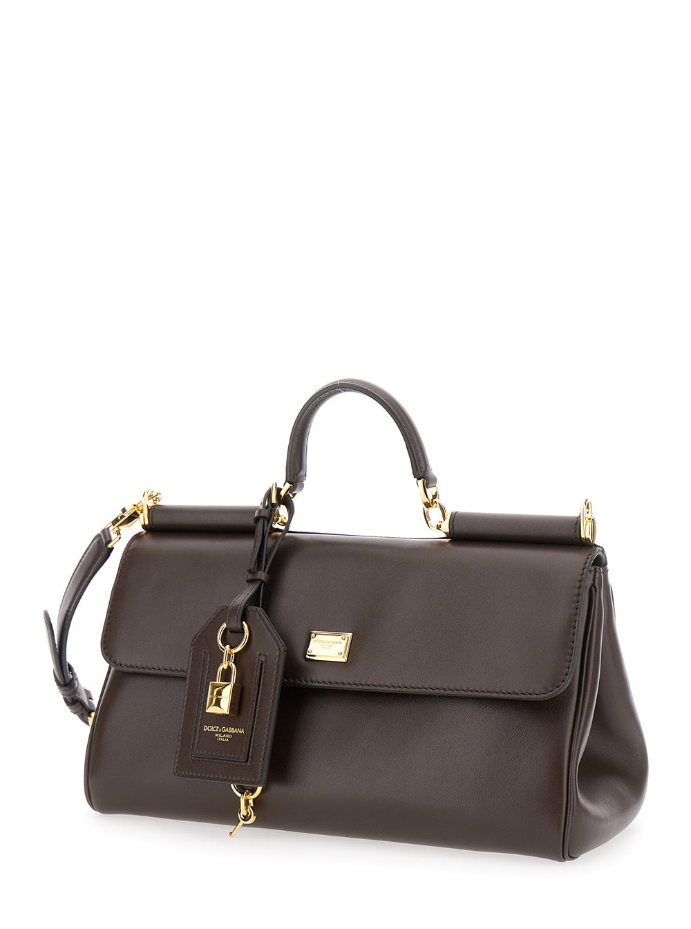Dolce & Gabbana Women Brown Handbag With Key And Padlock Detail And Adjustable And Removable Shoulder Strap In Leather Woman
