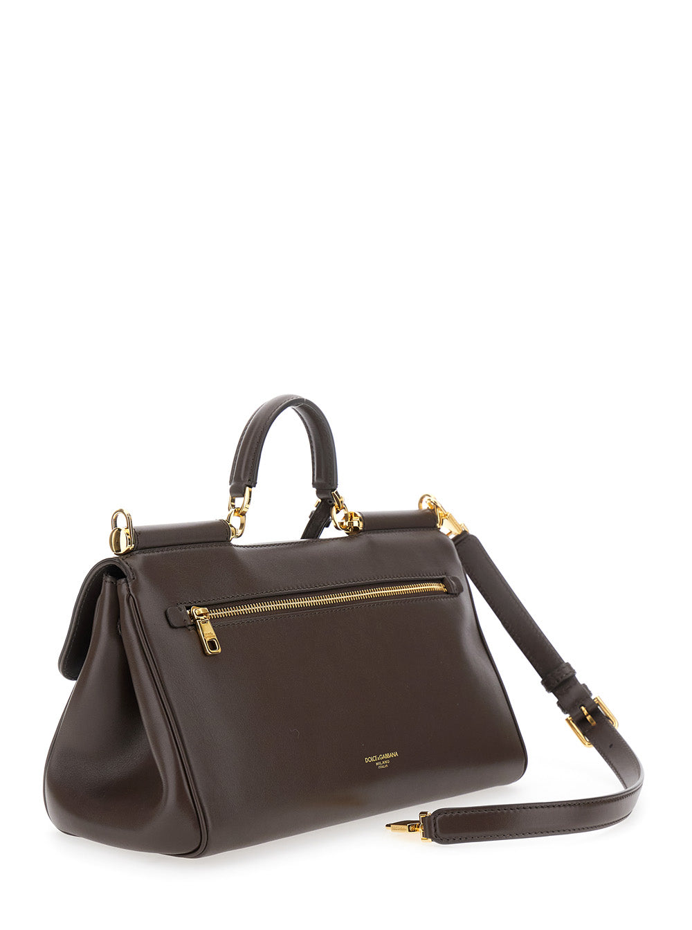 Dolce & Gabbana Women Brown Handbag With Key And Padlock Detail And Adjustable And Removable Shoulder Strap In Leather Woman