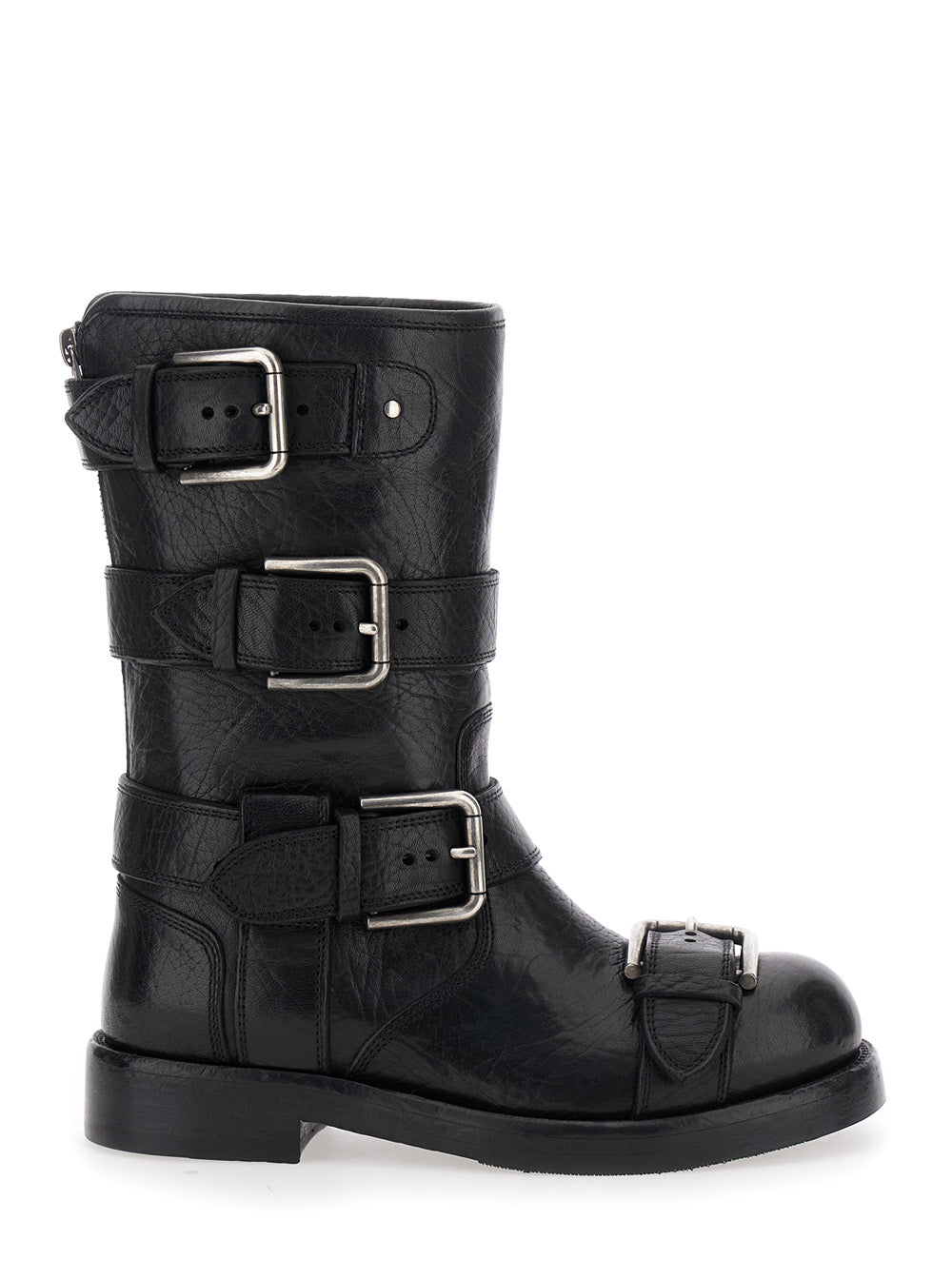 Dolce & Gabbana Women Black Ankle Boots With All-Over Buckles In Leather Woman