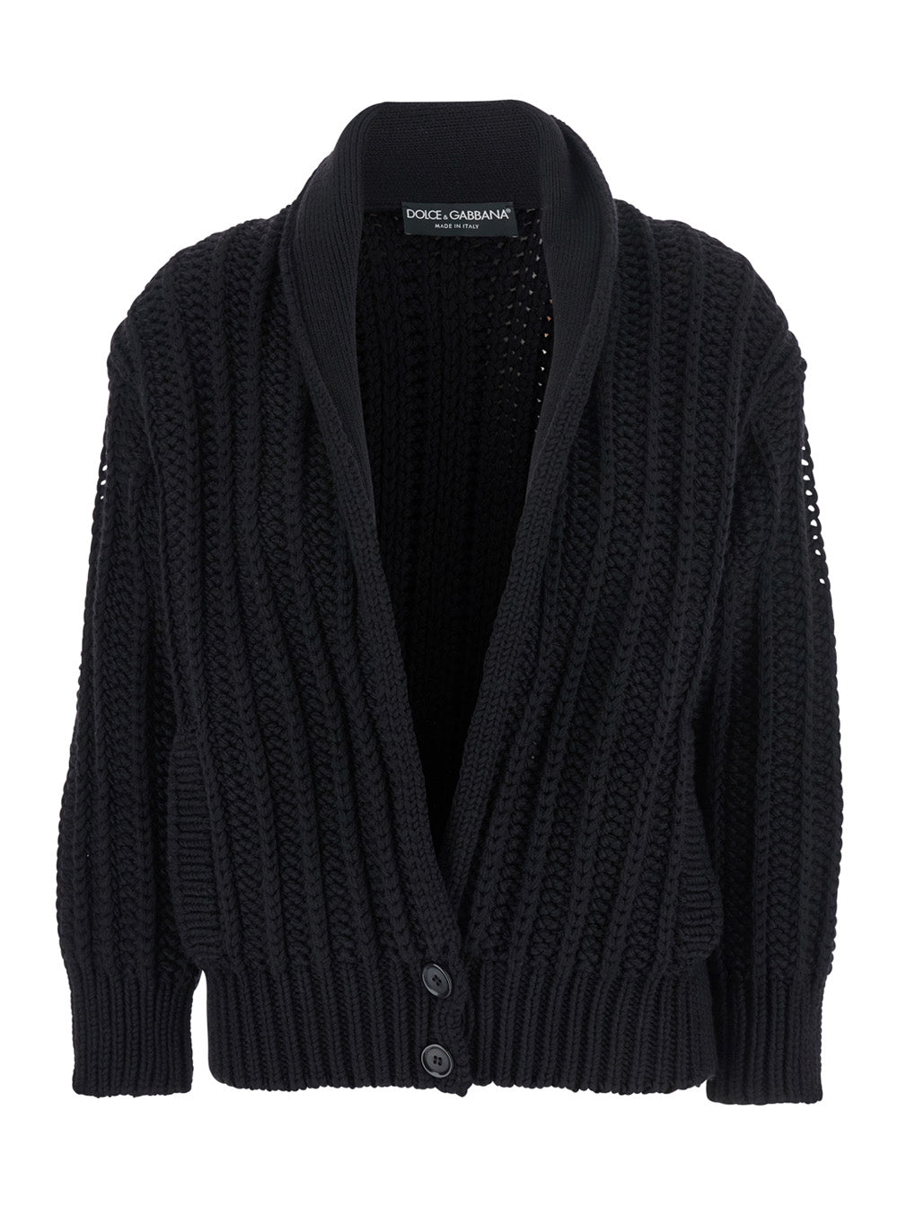Dolce & Gabbana Women Black Cardigan With Wide Neckline On The Front In Virgin Wool Woman