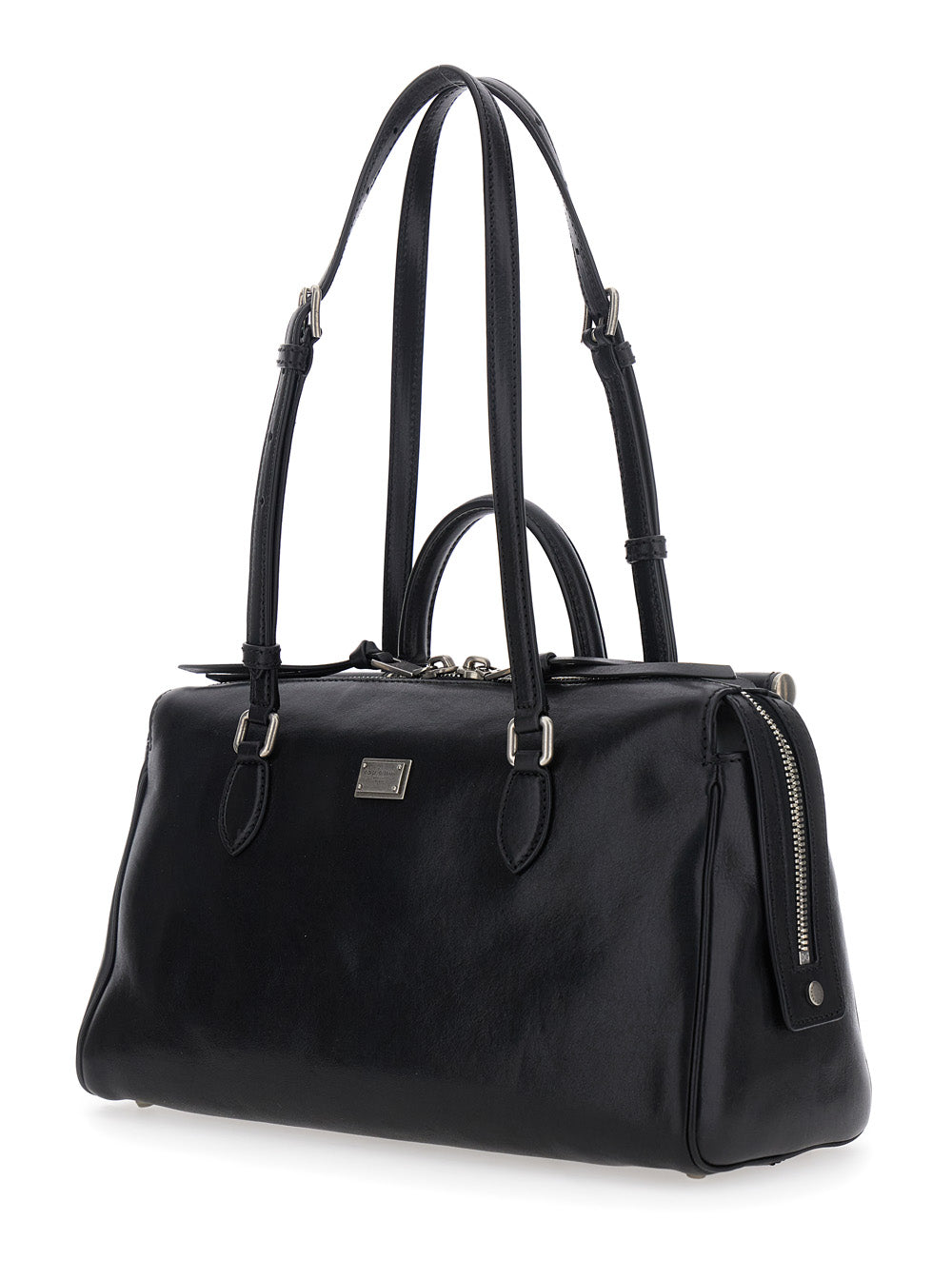 Dolce & Gabbana Women 'Vittoria' Black Handbag With Logo Plaque On The Front And Embossed Logo Lettering On The Rear In Leather Woman