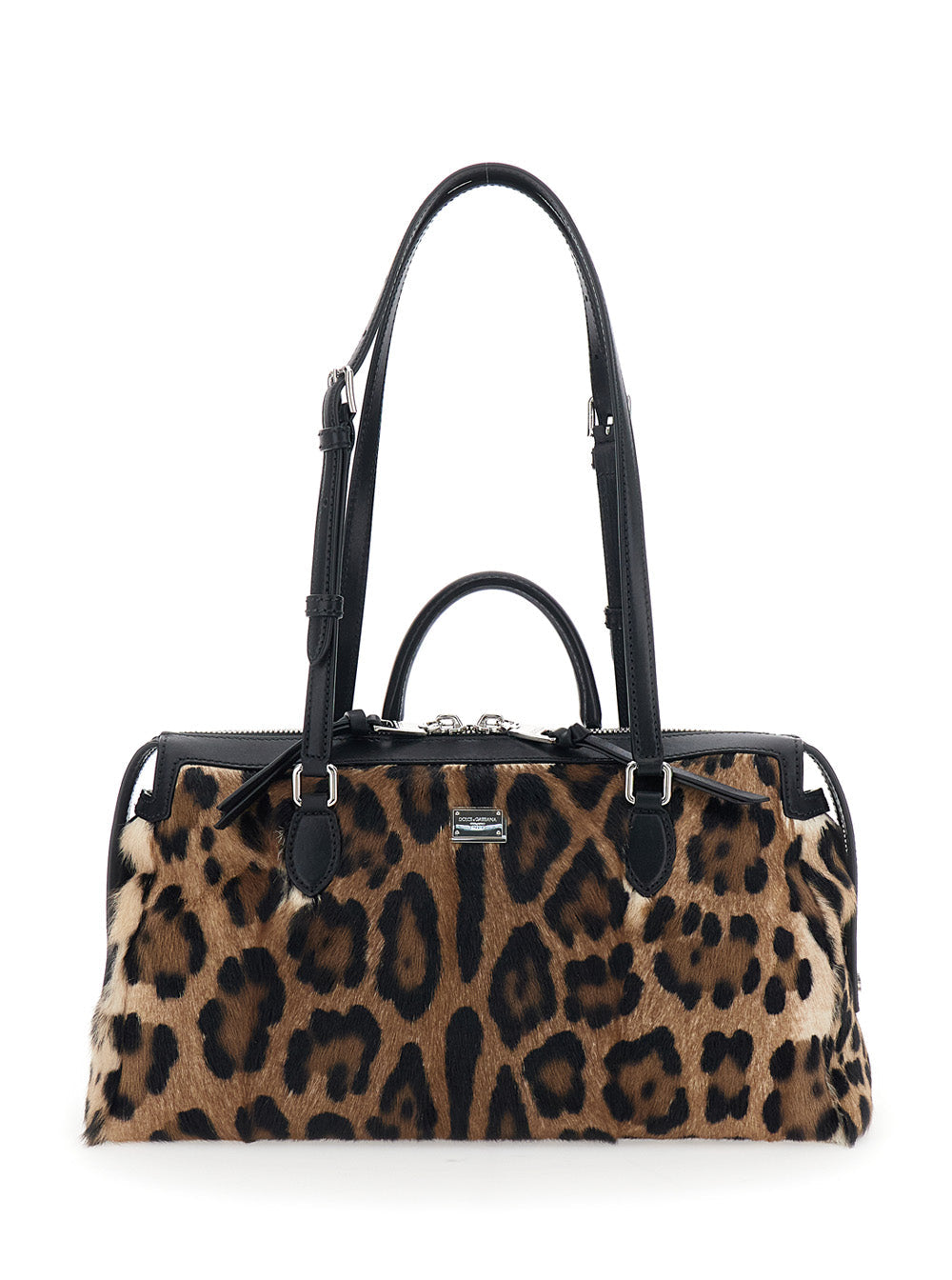 Dolce & Gabbana Women 'Vittoria' Brown Handbag With Logo Plaque On The Front And All-Over Leopard Motif In Leather Woman