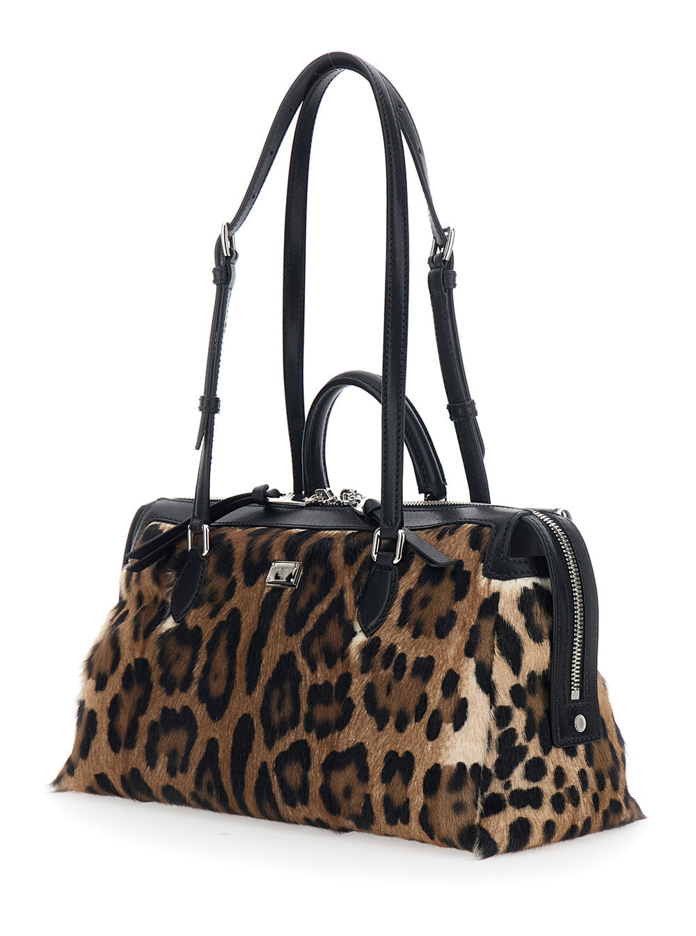 Dolce & Gabbana Women 'Vittoria' Brown Handbag With Logo Plaque On The Front And All-Over Leopard Motif In Leather Woman