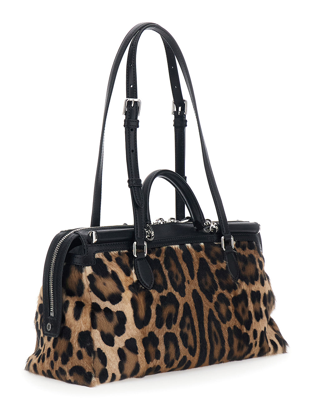 Dolce & Gabbana Women 'Vittoria' Brown Handbag With Logo Plaque On The Front And All-Over Leopard Motif In Leather Woman