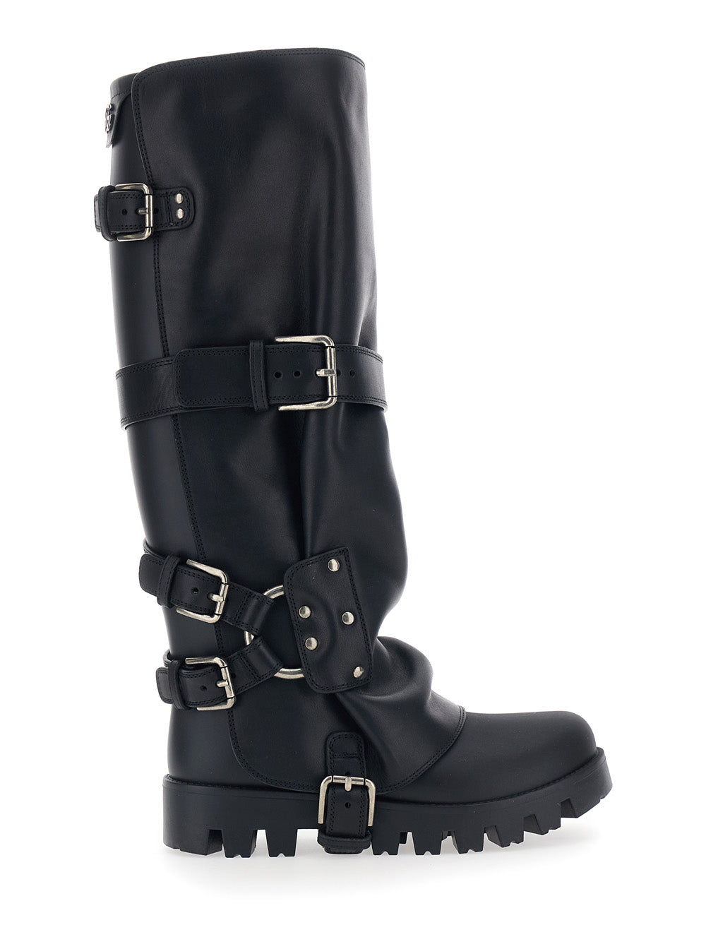 Dolce & Gabbana Women Black Ankle Boots With Adjustable Buckle Straps And Logo Plaque On The Back In Leather Woman