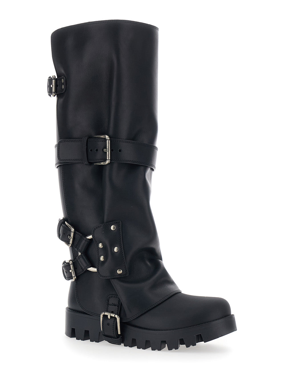 Dolce & Gabbana Women Black Ankle Boots With Adjustable Buckle Straps And Logo Plaque On The Back In Leather Woman